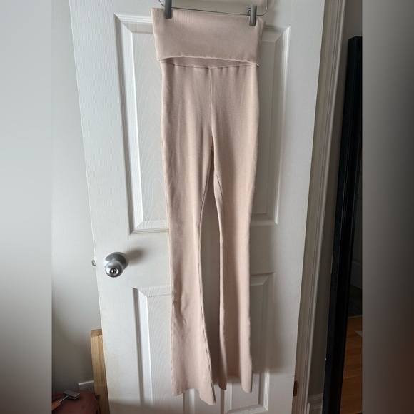 Zara NWOT beige cream ribbed fold over waist flare pants medium tall stretchy - Picture 2 of 11